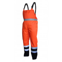 Spodnie robocze ostrzegawcze pomarańczowo-granatowe na szelkach Vizwell VWTC08-BON