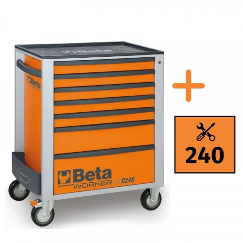 Wózek narzędziowy z 7 szufladami, z zestawem narzędzi, 240 elementów, pomarańczowy, model BW2400S/O7/E-S