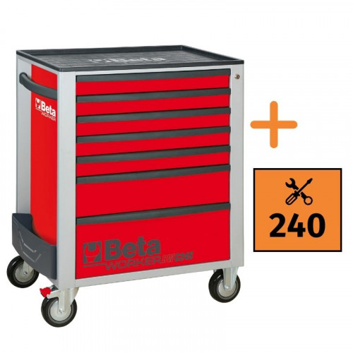 Wózek narzędziowy z 7 szufladami, z zestawem narzędzi, 240 elementów, czerwony, model BW2400S/R7/E-S