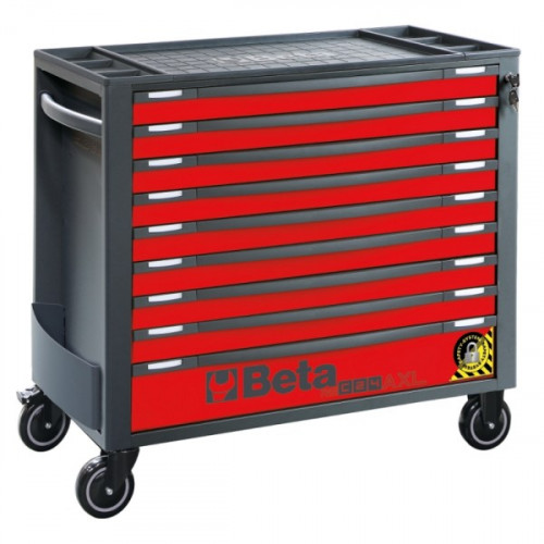 Wózek narzędziowy z dziewięcioma szufladami RSC24AXL z blachy stalowej lakierowany pusty czerwony ral7016/ral3000